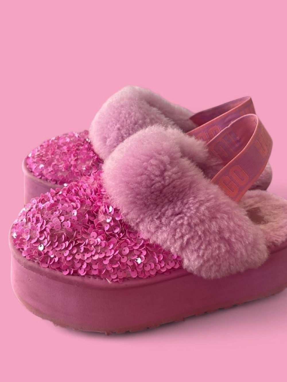 Pink Sequin UGG Slip-On Sandals